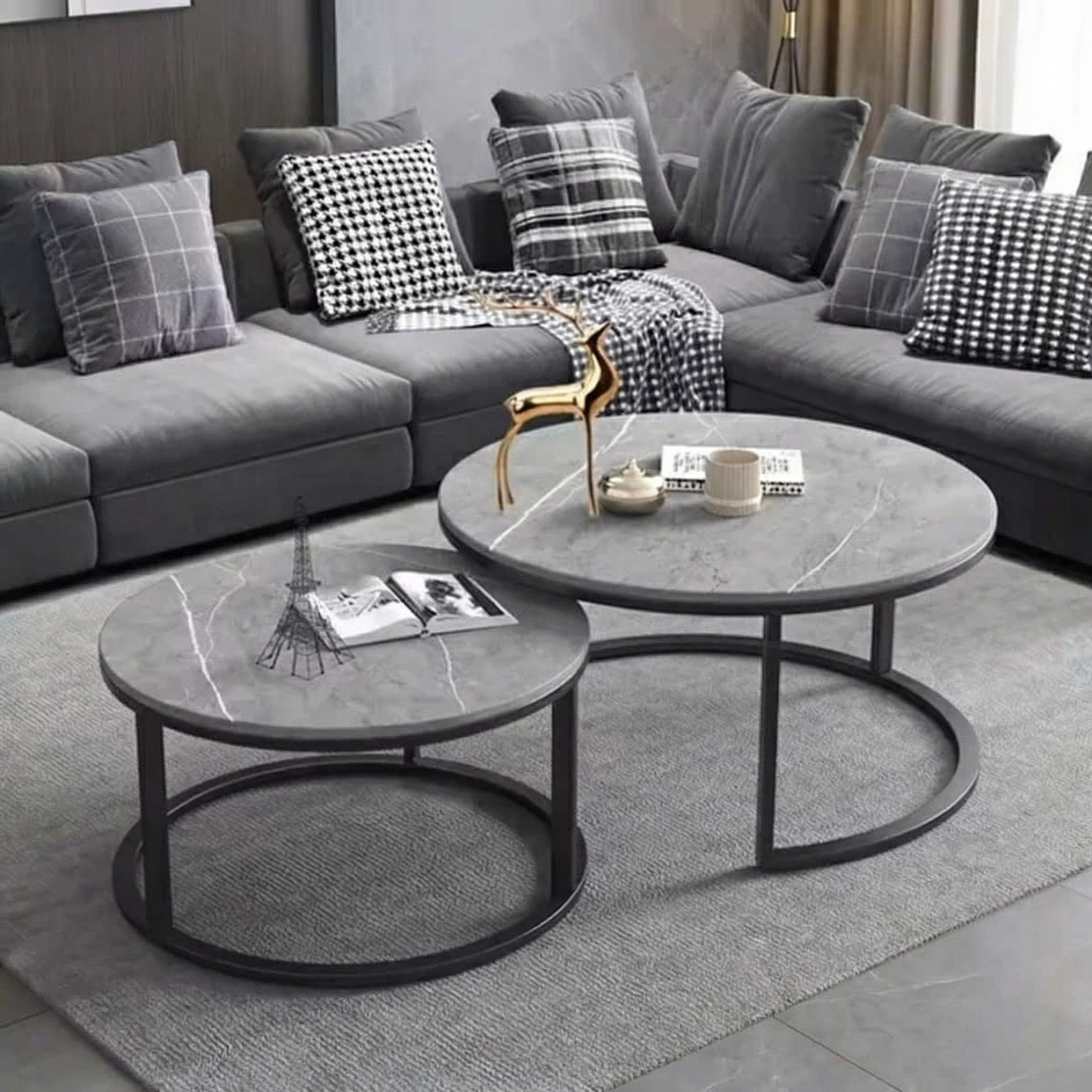 Tables gigones Rond 70/50 effet marbre
