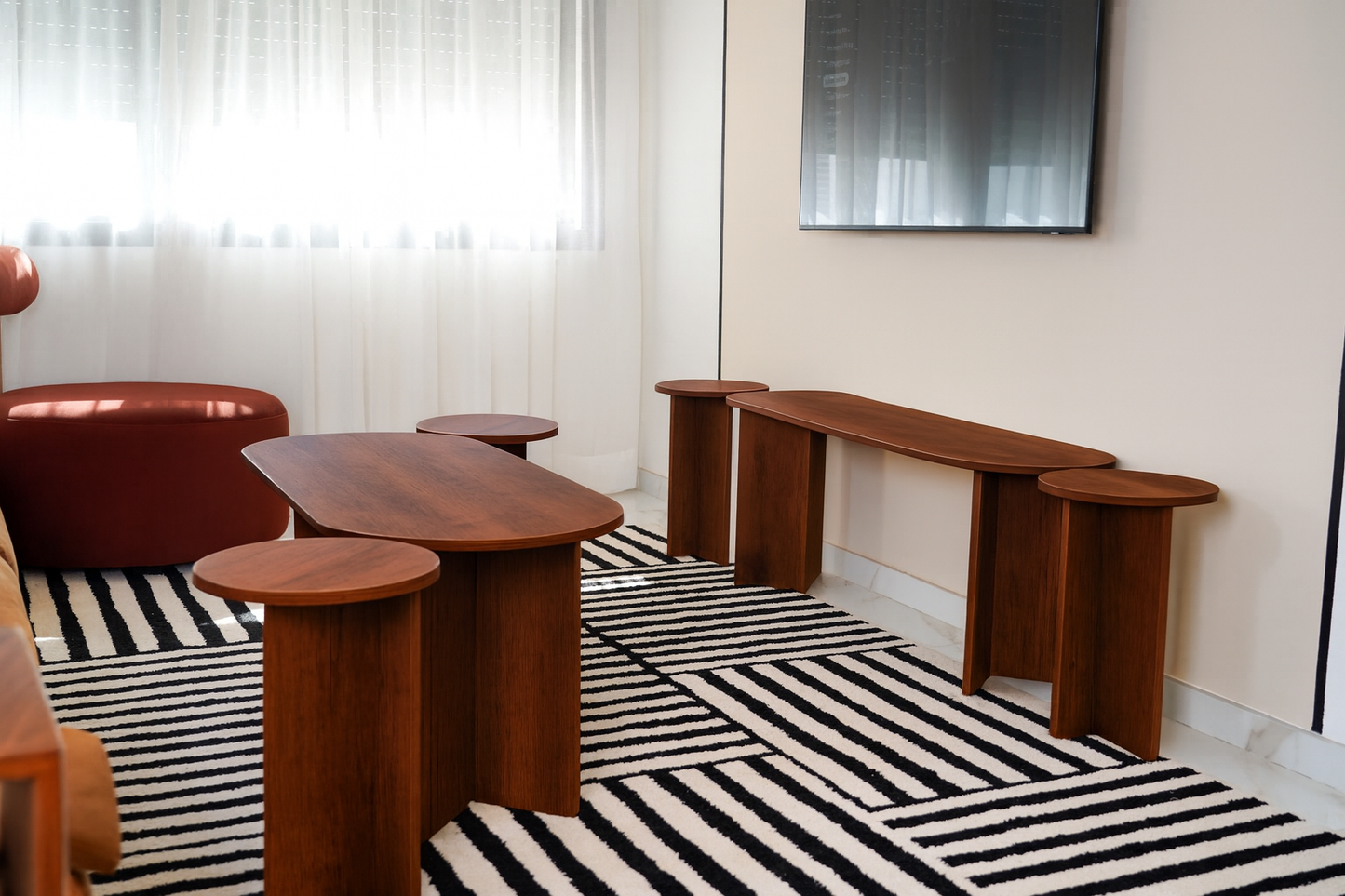 PACK TABLE ET MEUBLE TV NORDIC + 4 tables appoint