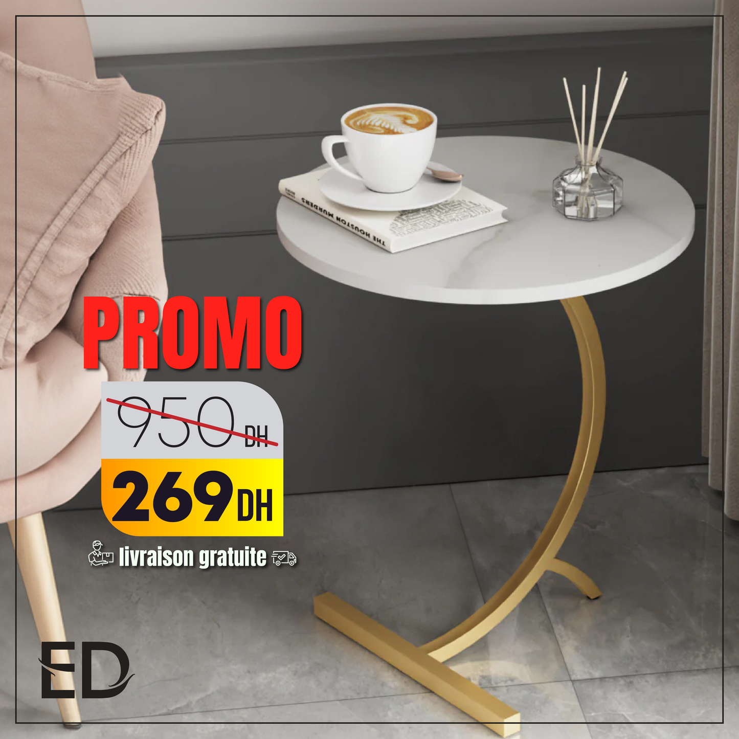 Table d'appoint en C effet marbre