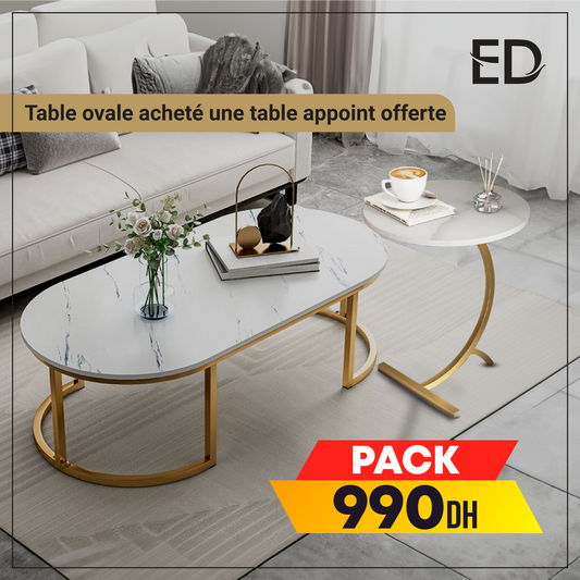 PACK TABLE OVALE & TABLE D'APPOINT