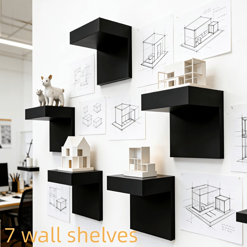 Étagères Murales Noires – Set de 7 Pièces