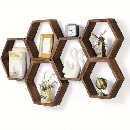 Étagères Murales Hexagonales – Lot de 3 en Bois