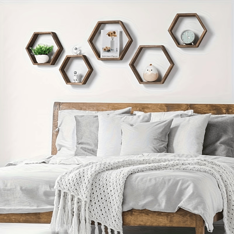 Étagères Murales Hexagonales – Lot de 3 en Bois