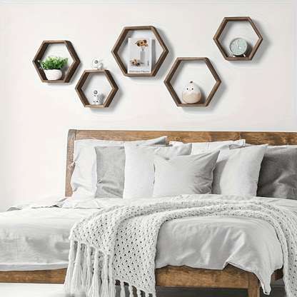 Étagères Murales Hexagonales – Lot de 3 en Bois
