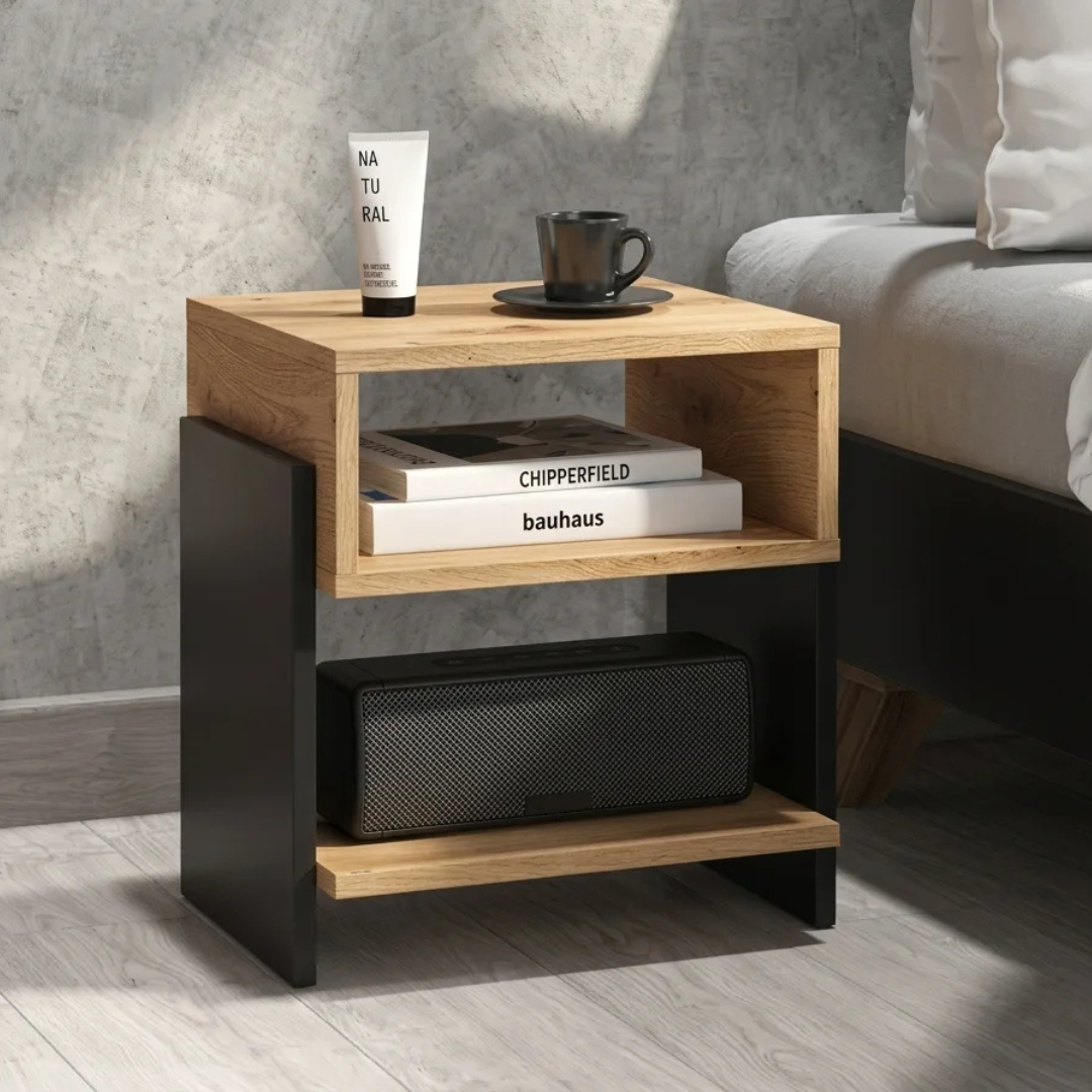Table de Chevet Moderne en MDF Bois & Métal