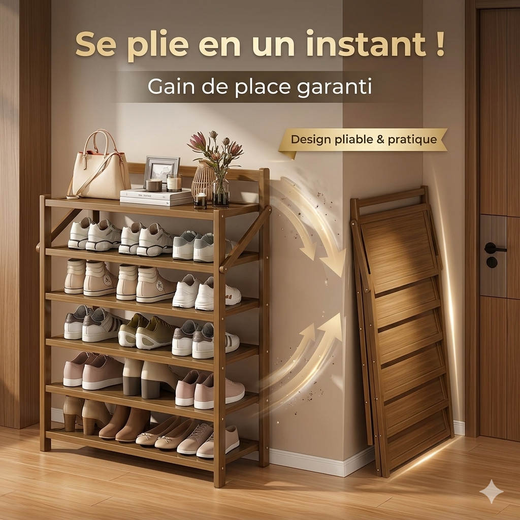 Étagère à Chaussures Pliable en MDF – 5 Niveaux