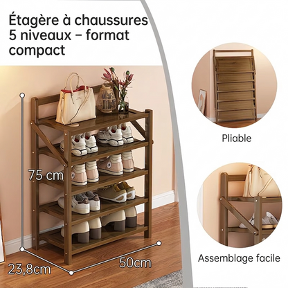 Étagère à Chaussures Pliable en MDF – 5 Niveaux