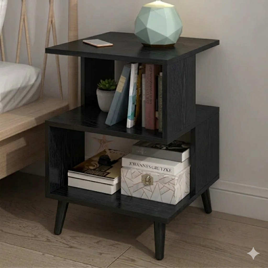 Table de Chevet Moderne en Bois avec Étagères