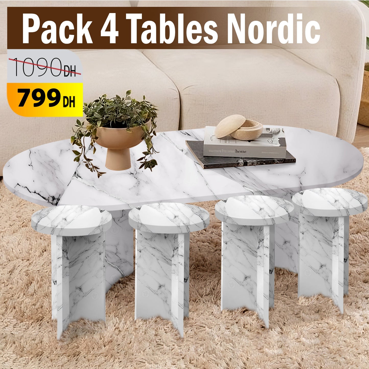 Pack Table Nordic + 4 table appoint