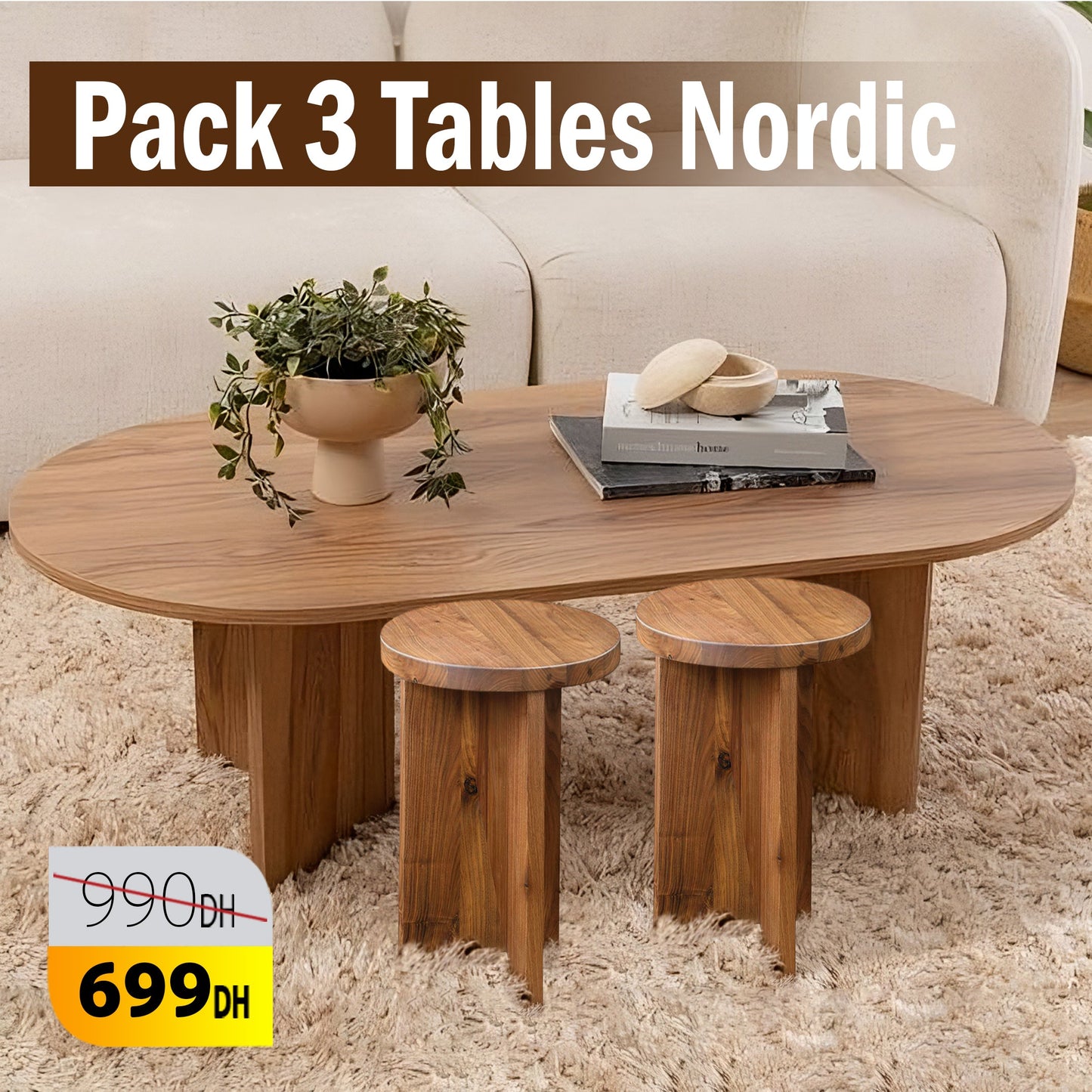 Pack Table Nordic + 2 tables appoint.