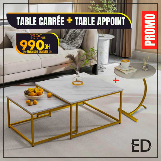 pack Tables gigognes carre 70 / 50  + table en C