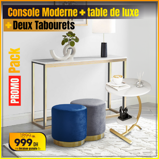 Pack console modern + deux tabourets européens