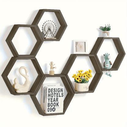 Étagères Murales Hexagonales – Lot de 3 en Bois
