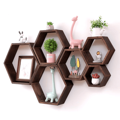 Étagères Murales Hexagonales – Lot de 3 en Bois