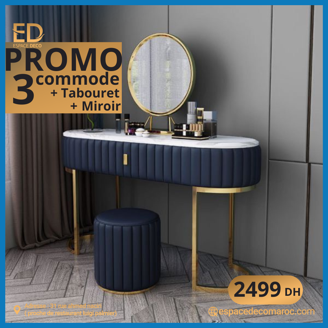 Pack coiffeuse + tabouret + miroir