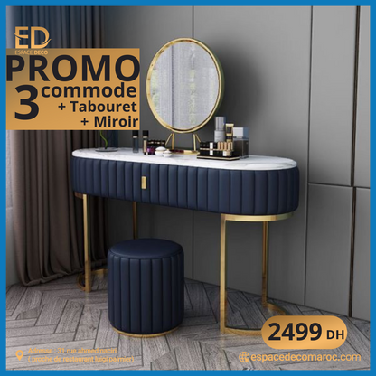 Pack coiffeuse + tabouret + miroir
