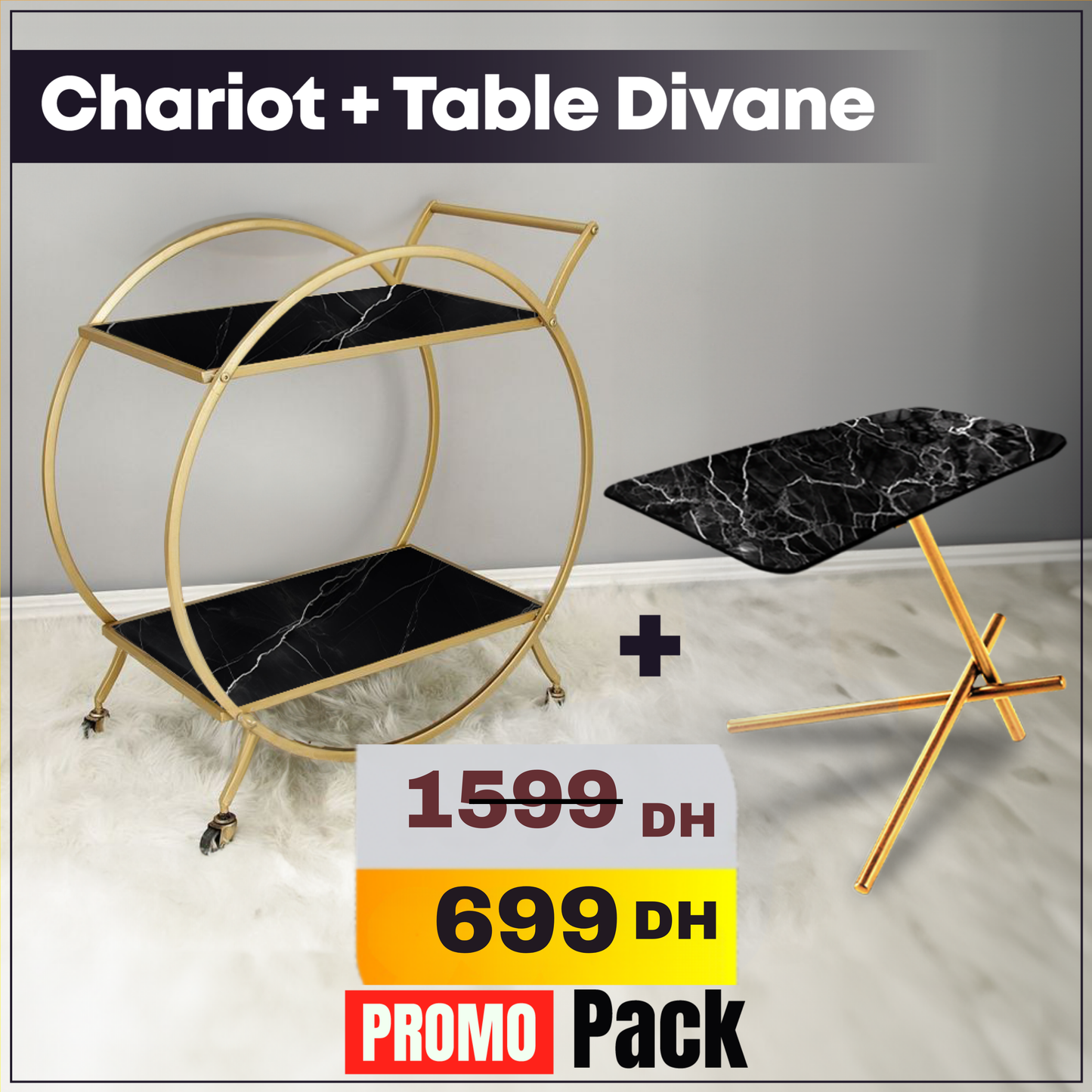 Pack chariot Service + table divane