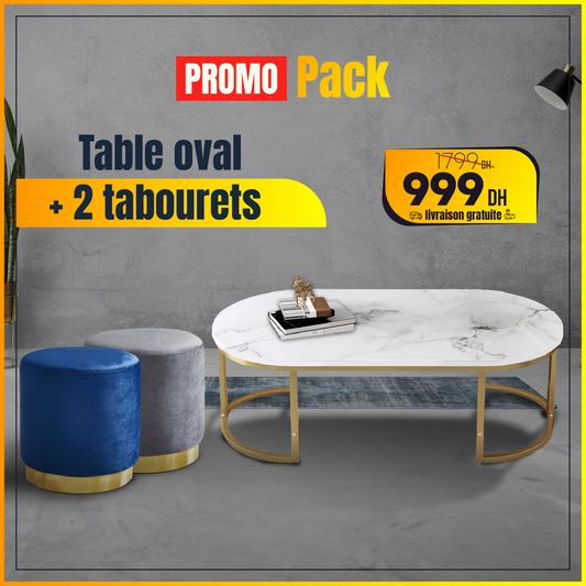 Pack deux tabourets européens + Table Ovale