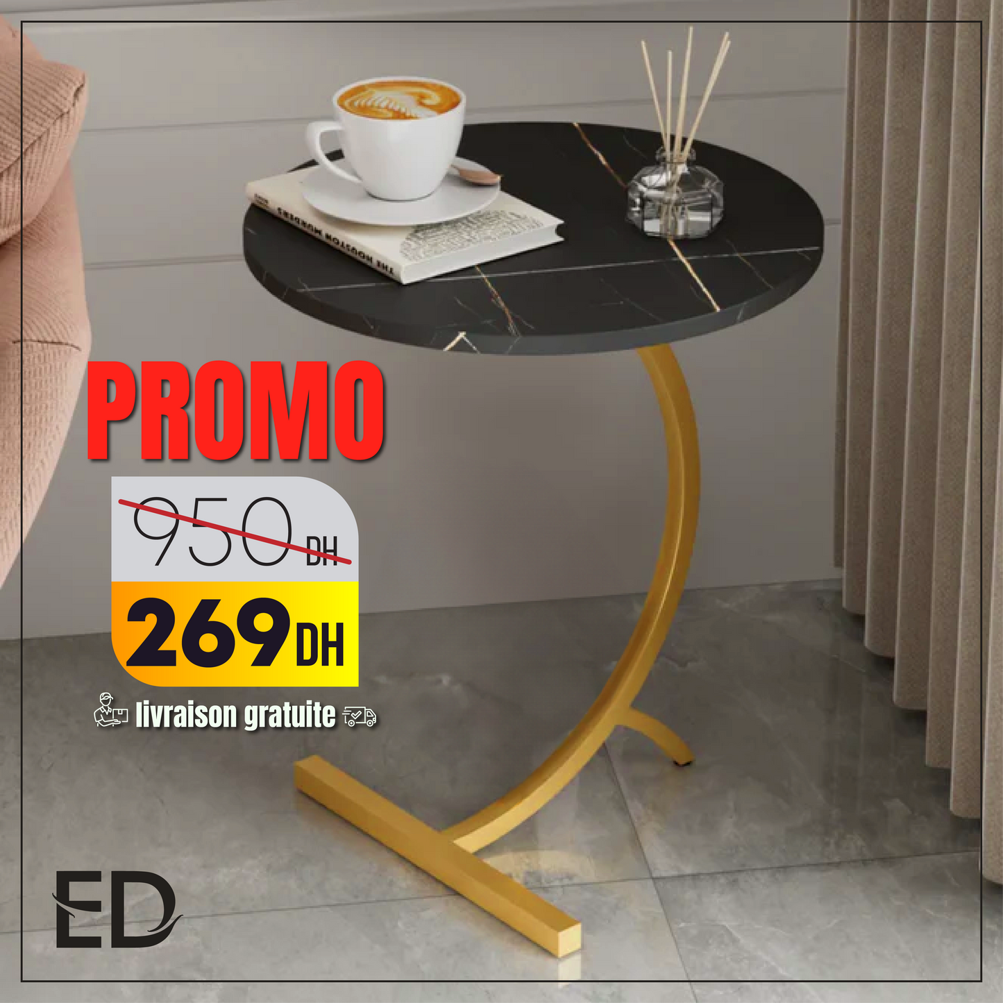 Table d'appoint en C effet marbre